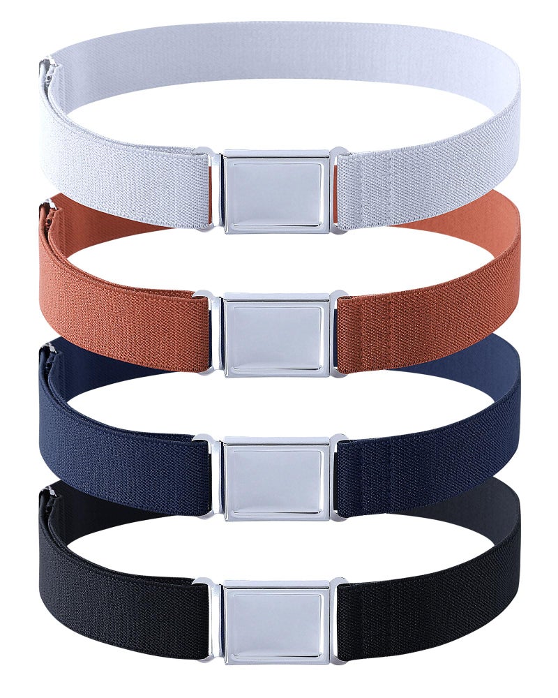 Kajeer 4PCS Kids Boys Adjustable Magnetic Belt - Big Elastic Stretch Belt with Easy Magnetic Buckle (Navy Blue/Grey/Black/Brown) - Image 1